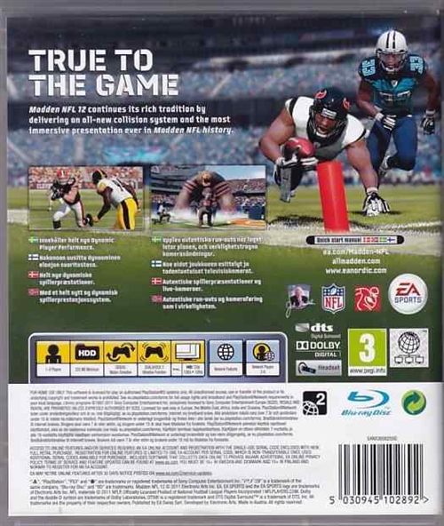 Madden NFL 12 - PS3 (B Grade) (Genbrug)